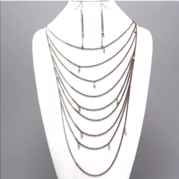 Dainty Chains‎ Metal Drape Layered Crystal Necklace - Picture 1 of 2